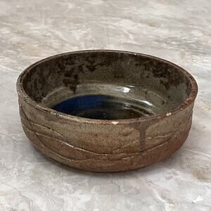 Studio Art Pottery Bowl 6.5" Brown Rustic Distressed Design Stoneware